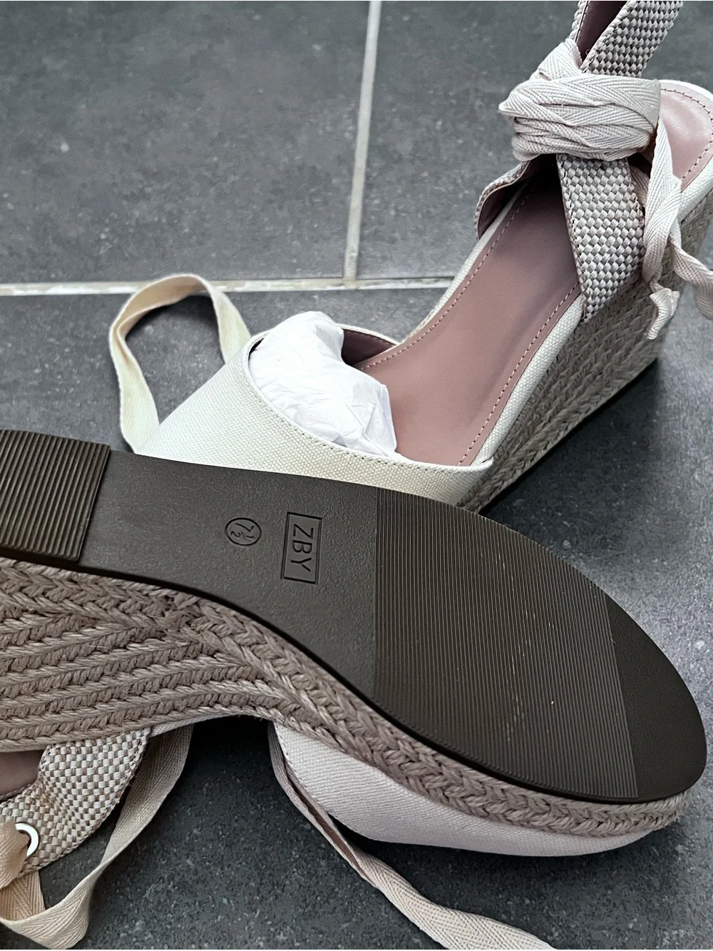 Lace-Up Espadrille Wedge Heels in Cream